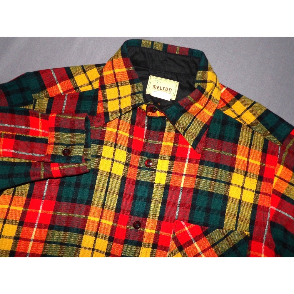 MELTON Wintermaster Vintage 100% Wool Plaid Button Up Shirt Men's 16 (Large)